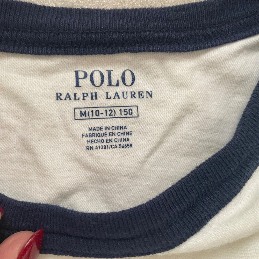 Polo‎ Ralph Lauren T Shirt Kids 10/12 White Green Big Pony Ringer Short Sleeve